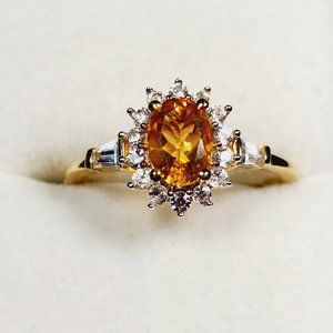 Jalisco Fire Opal & White Zircon ring in 14K YG vermeil over 925 SS 1.20 ct sz 7